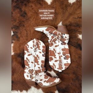 Cow Print Western Ankle Boots
